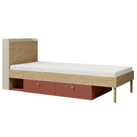 Кровать YUKI REG 13 серо-бежевая/дуб масляный/коралловый