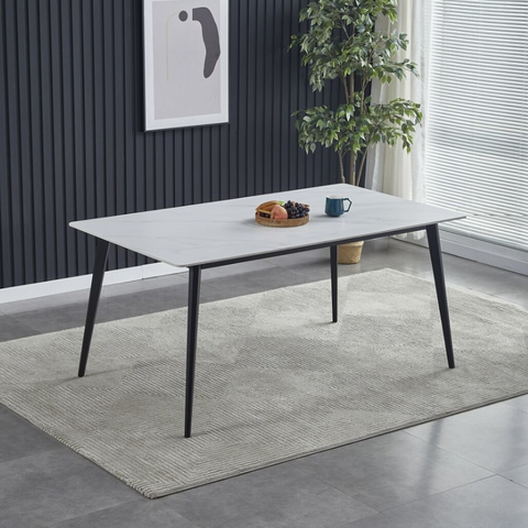 Стіл обідній SABA CERAMIC 130*70 білий глянець/чорний каркас фото