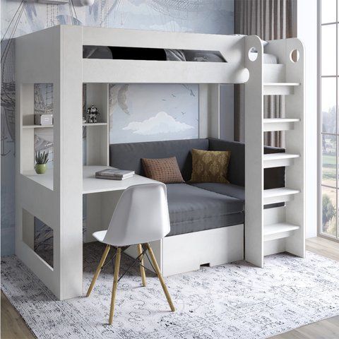 Детская двухъярусная кровать LION Флай 90х190 см со встроенным столом Бетон Style/Лили-95