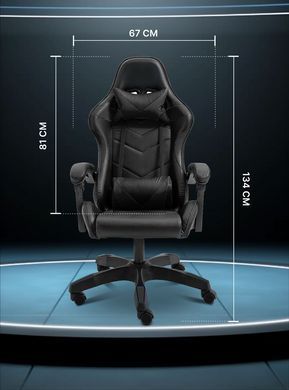 Геймерське ігрове крісло комп'ютерне GT Play з подушками розкладне чорне фото