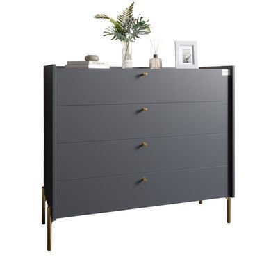 Комод с 4 ящиками LION Wood с золотыми ножками 100х90х45 см Антрацит ТОП