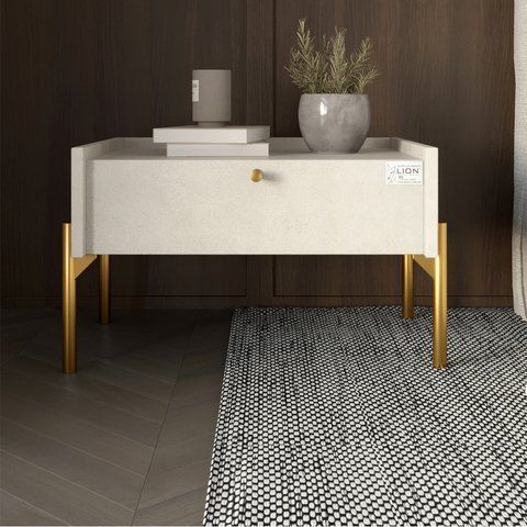 Тумба приліжкова LION Wood з однією шухлядою Бетон style (золоті ножки) фото