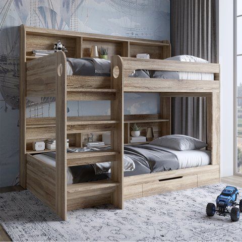 Детская двухъярусная кровать LION Майнкрафт 90х190 см с ящиком Дуб Сонома