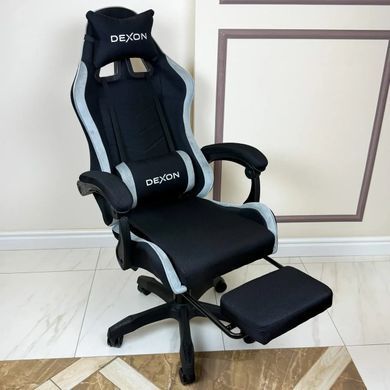 Геймерське ігрове крісло комп'ютерне DEXON ONYX з підставкою для ніг з тканини та велюру спортивне для пк розкладне Cold Grey фото