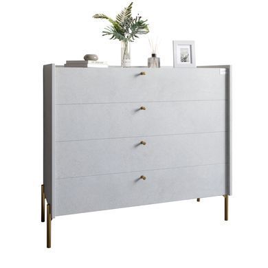 Комод із 4 шухлядами LION Wood із золотими ніжками 100х90х45 см Бетон style