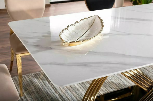 Стол HERMES белый эффект мрамора/золото 160x90 см