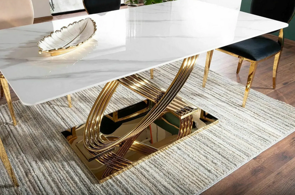 Стол HERMES белый эффект мрамора/золото 160x90 см