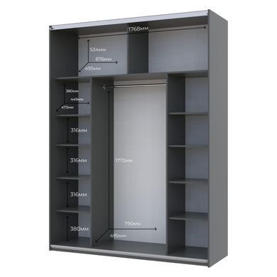 Шафа-купе двохдверна Doros G-Caiser 180х60х240 см Графіт/Дуб евок/1 Дзеркало