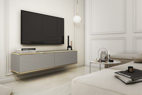 Тумба под телевизор навесная Оро/Oro 2-дверная RTV135 MDF Серый