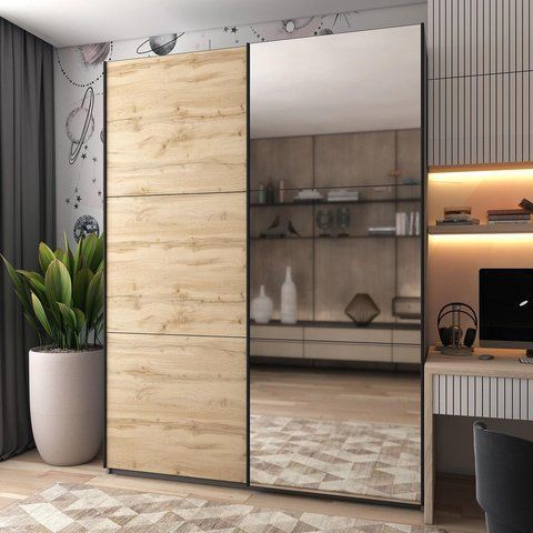 Шафа-купе двохдверна Doros G-Caiser 180х60х240 см Графіт/Дуб евок/1 Дзеркало