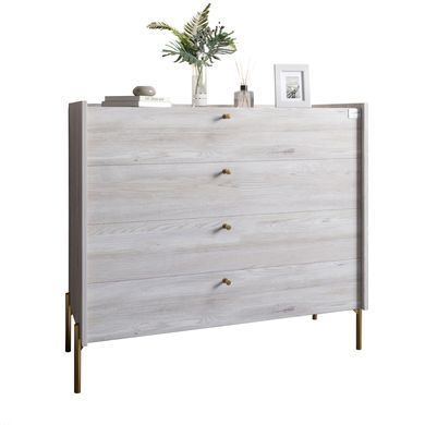 Комод с 4 ящиками LION Wood с золотыми ножками 100х90х45 см Самоа Дымчатый