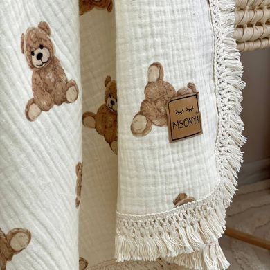 Плед Муслін Жатка з бахромою Teddy на молочному