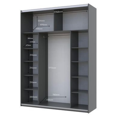 Шафа-купе двохдверна Doros G-Caiser 180х60х240 см Графіт/Дуб евок/1 Чорне скло