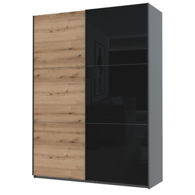 Шафа-купе двохдверна Doros G-Caiser 180х60х240 см Графіт/Дуб евок/1 Чорне скло