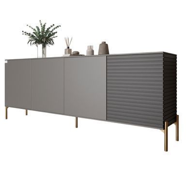Комод на золотих металевих ніжках LION Грей 204x38x76,5 см Антрацит/Асфальт