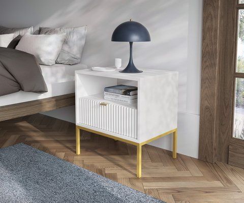 Тумба прикроватная Perfect Home Новая/Nova с 1 ящиком и золотыми ножками S54 Белый (PFH-091261) фото