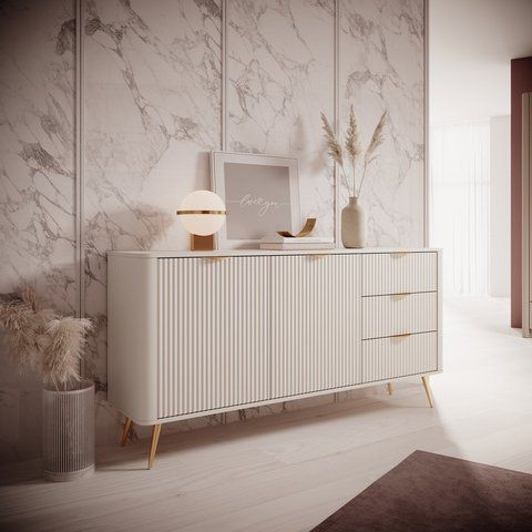 Комод Perfect Home Ланте/Lante 2-дверный с 3 ящиками и золотыми ножками 2D3S/163 Беж (PFH-091180) фото