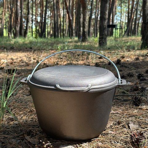 Казан туристичний КТ-10КС чавунний з кришкою-сковородою 10л фото