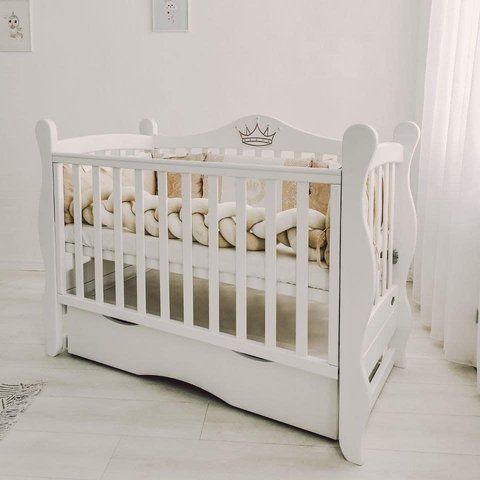 Детская кроватка - диван Angelo Lux -10 белая с маятником и ящиком фото