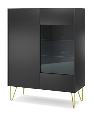 Витрина Perfect Home Гармони / Harmony 2-дверная с золотыми ножками WT97 Черный/черный мрамор роял (PFH-091186) фото
