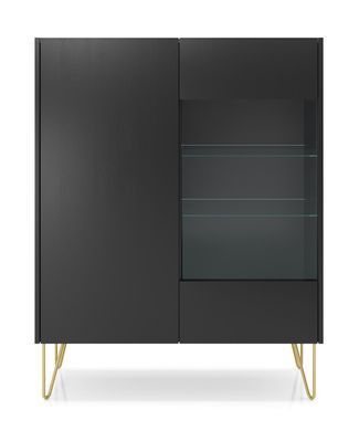 Витрина Perfect Home Гармони / Harmony 2-дверная с золотыми ножками WT97 Черный/черный мрамор роял (PFH-091186) фото