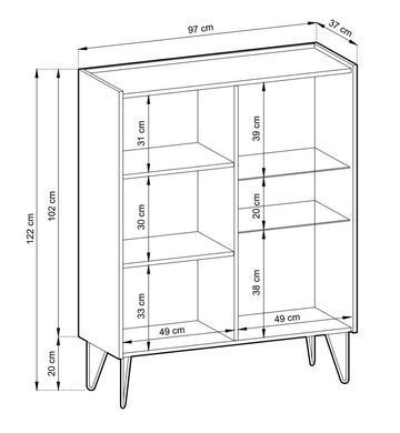 Витрина Perfect Home Гармони / Harmony 2-дверная с золотыми ножками WT97 Черный/черный мрамор роял (PFH-091186) фото