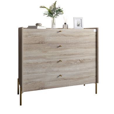 Комод с 4 ящиками LION Wood с золотыми ножками 100х90х45 см Дуб Сонома