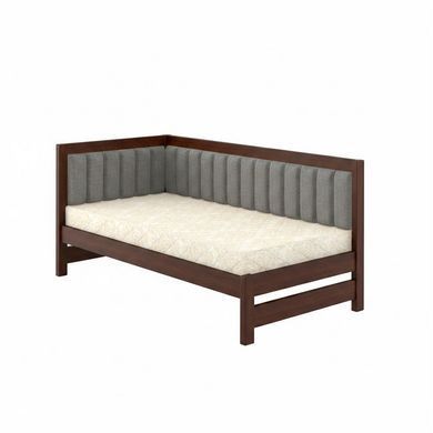 Односпальная деревянная кровать Mebigrand Лиза М1 (левая спинка) Орех светлый/Аляска 93 (Серый) 90x200 см