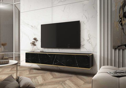 Тумба под телевизор навесная Оро/Oro 3-дверная RTV175 Черный мрамор роял