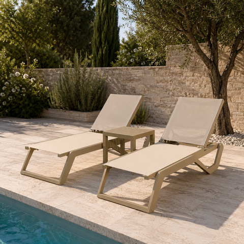 Комплект із 2 шезлонгів Siesta Rio Pro + Стіл Siesta Ocean Side Table Бежевий фото