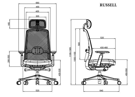Кресло поворотное RUSSELL серая ткань/черный каркас