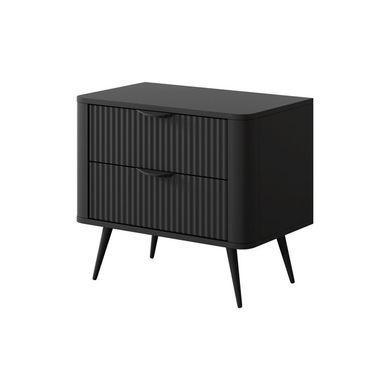 Тумба прикроватная Perfect Home Ланте/Lante с 2 ящиками и черными ножками 2S Черный (PFH-091121) фото
