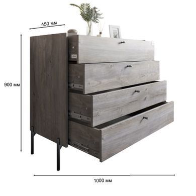 Комод із 4 шухлядами LION Wood із чорними ніжками 100х90х45 см Бетон style