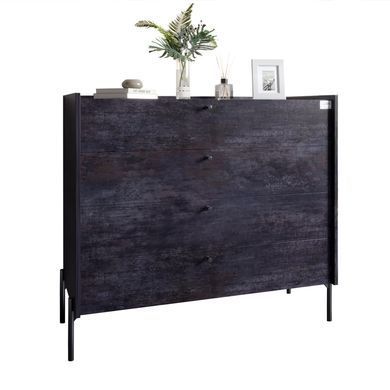 Комод с 4 ящиками LION Wood с черными ножками 100х90х45 см Бетон темный