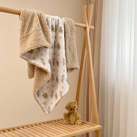 Плед муслін на хутрі Teddy Ведмедики в ковпачках фото