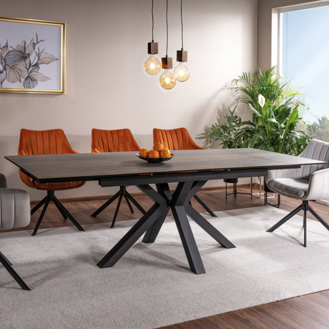 Стіл Columbus Ceramic 160(240)x90 коричневий ефект дерева/чорний фото