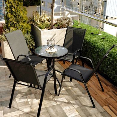 Комплект садових меблів 4Points Udine-4 з круглим столом ⌀60см, Чорний фото