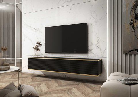 Тумба под телевизор навесная Оро/Oro 3-дверная RTV175 MDF Черный