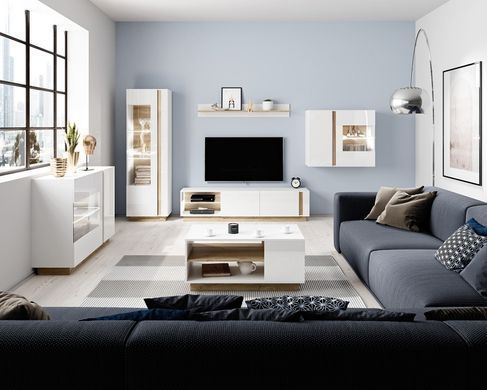 Витрина навесная Perfect Home Арко / Arco 2-дверная 2D1W/96 Белый глянец/дуб грандсон (PFH-091031) фото