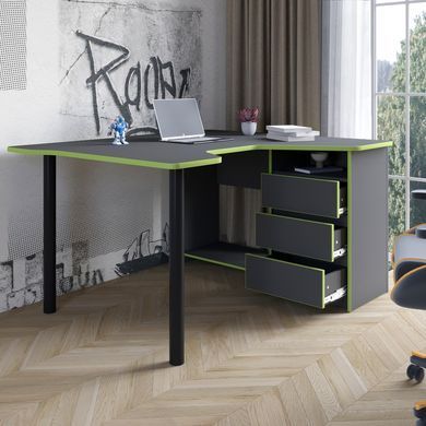 Геймерский компьютерный стол LION Буст угловой с ящиками Антрацит/Красный