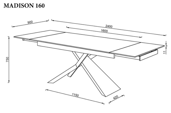 Стол обеденный раскладной MADISON CERAMIC 160(240)х90 черный мат/черный