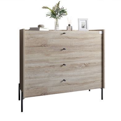 Комод із 4 шухлядами LION Wood із чорними ніжками 100х90х45 см Дуб Сонома