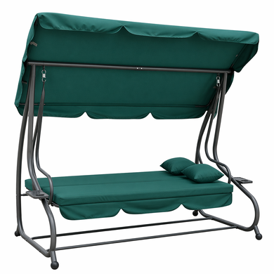Садова гойдалка 230см до 350кг 4P Garden Comfort чотиримісна, розкладна, з подушками та підстаканниками, Зелена