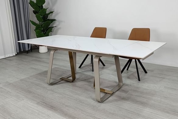 Стол обеденный раскладной BIANCO LUXE CERAMIC 160(240)х90 белый мат/белый с золотом