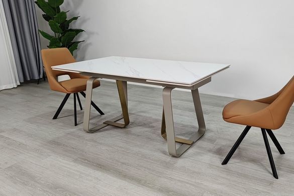 Стол обеденный раскладной BIANCO LUXE CERAMIC 160(240)х90 белый мат/белый с золотом