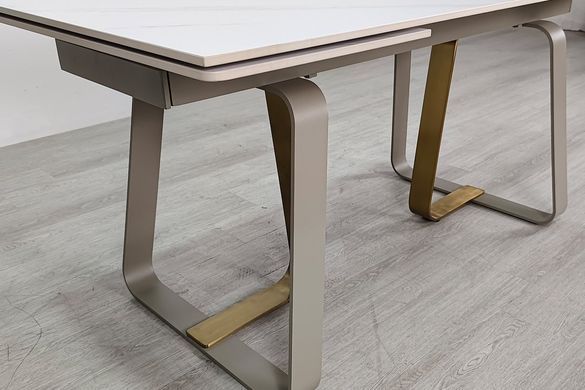 Стол обеденный раскладной BIANCO LUXE CERAMIC 160(240)х90 белый мат/белый с золотом