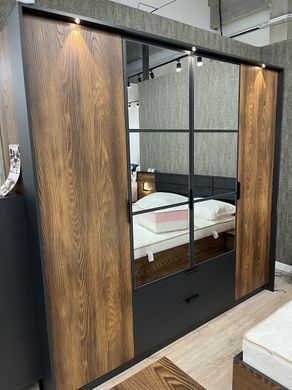 Шкаф для одежды Милтон/Milton 4-дверный с зеркалом 4D2S/220 Каштан/антрацит
