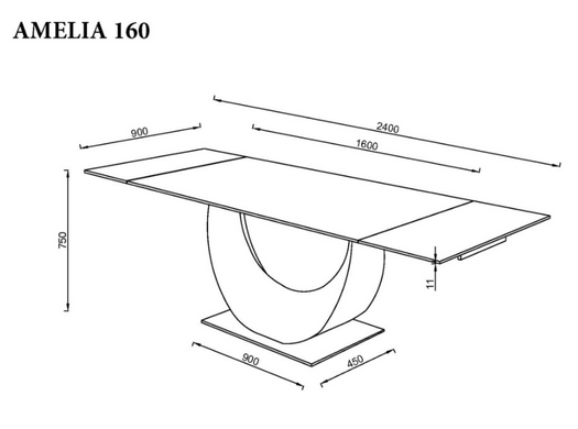 Стол обеденный раскладной AMELIA CERAMIC 160(240)х90 черный мат/бронзовый
