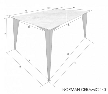 Стіл NORMAN CERAMIC 140*90 Muie White глянець/чорний каркас