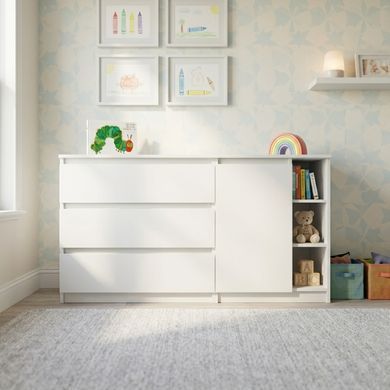Комод на 3 ящика с боковыми полками, Белый, 140х40х77.4см фото